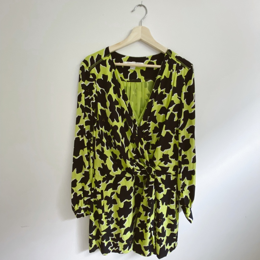 DIANE VON FURSTENBERG DORA LILY CREPE DRESS LIME GREEN - SIZE 8 - DESIGNER